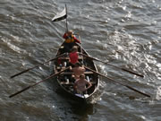 faering with flag in Great River Race